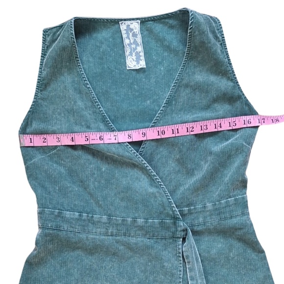 Sadie & Sage Sleeveless Green Wrap Dress S 100% Cotton V-Neck Vintage Inspired - Picture 5 of 8
